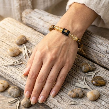 Leo (सिंह राशि) Zodiac Tiger Eye & Citrine Bracelet  (Bracelet + FREE Raw Selenite Tray)