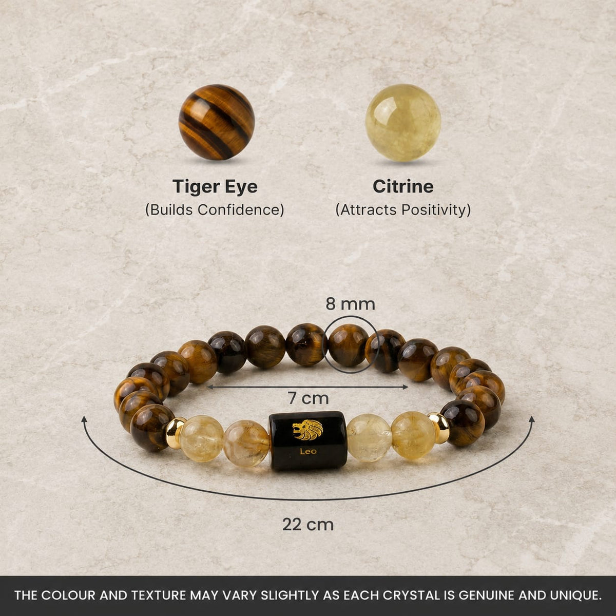 Leo (सिंह राशि) Zodiac Tiger Eye & Citrine Bracelet  (Bracelet + FREE Raw Selenite Tray)