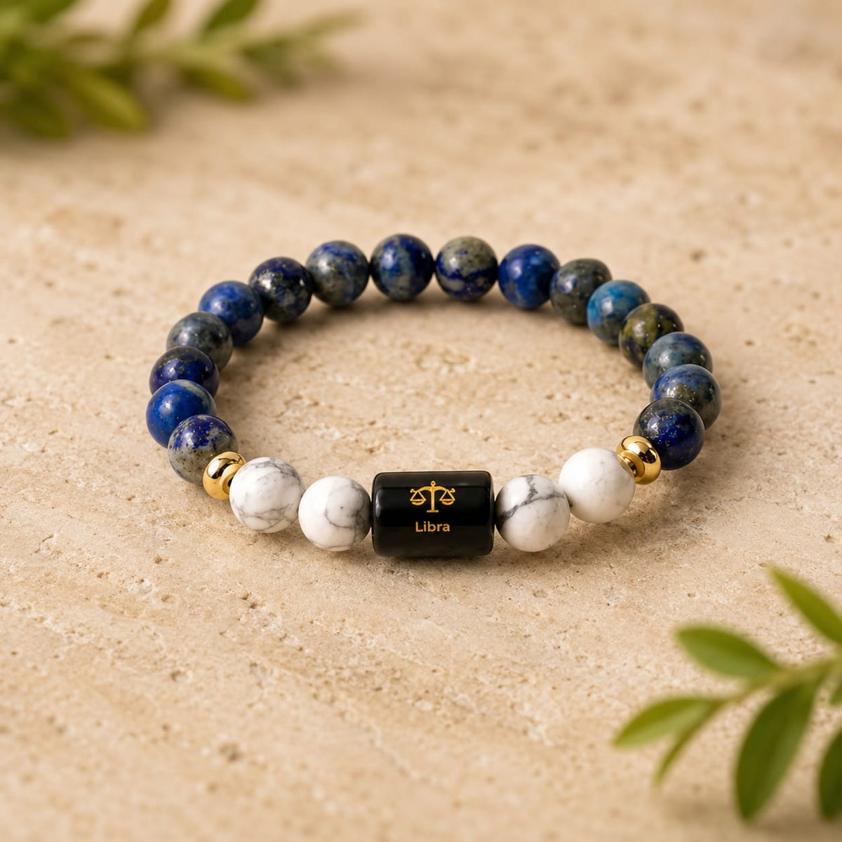 Libra (तुला राशि) Zodiac Lapis Lazuli & Howlite Bracelet (Bracelet + Free Raw Selenite Tray ✨)