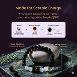 Scorpio (वृश्चिक राशि) Zodiac Black Obsidian & Milky Quartz Bracelet  (Bracelet + FREE Raw Selenite Tray ✨)