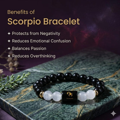 Scorpio (वृश्चिक राशि) Zodiac Black Obsidian & Milky Quartz Bracelet  (Bracelet + FREE Raw Selenite Tray ✨)