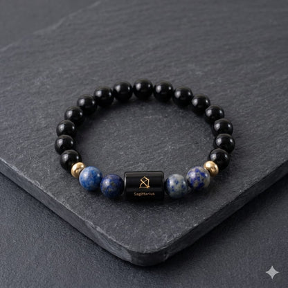 Sagittarius (धनु राशि) Zodiac Black Obsidian & Lapis Lazuli Bracelet  (Bracelet + Free Raw Selenite Tray/Plate ✨)