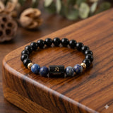 Sagittarius (धनु राशि) Zodiac Black Obsidian & Lapis Lazuli Bracelet  (Bracelet + Free Raw Selenite Tray/Plate ✨)