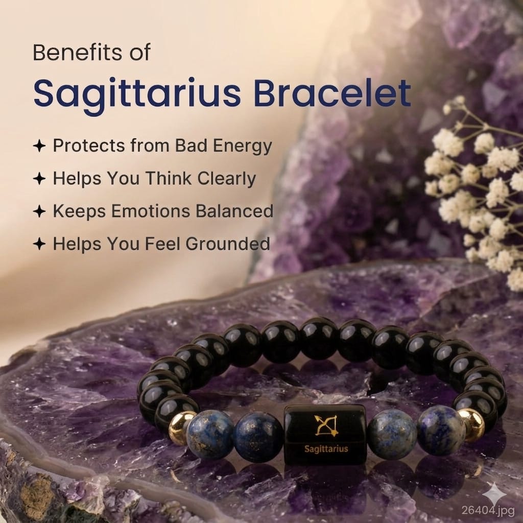 Sagittarius (धनु राशि) Zodiac Black Obsidian & Lapis Lazuli Bracelet  (Bracelet + Free Raw Selenite Tray/Plate ✨)