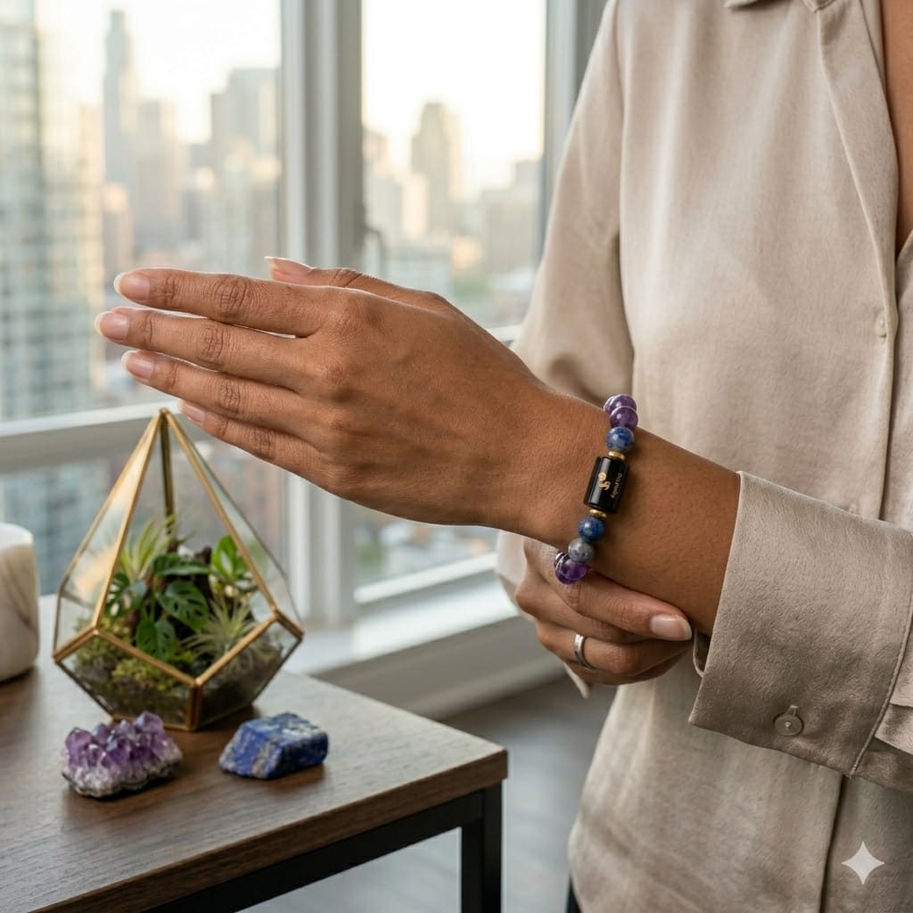Aquarius (कुंभ राशि) Zodiac Amethyst & Lapis Lazuli Bracelet (Bracelet + Free Raw Selenite Tray ✨)