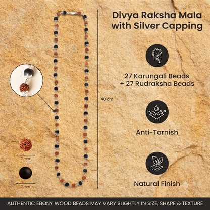 Divine Raksha Rudraksha & Karungali Silver Plated Mala