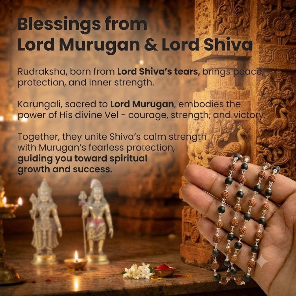 Divine Raksha Rudraksha & Karungali Silver Plated Mala