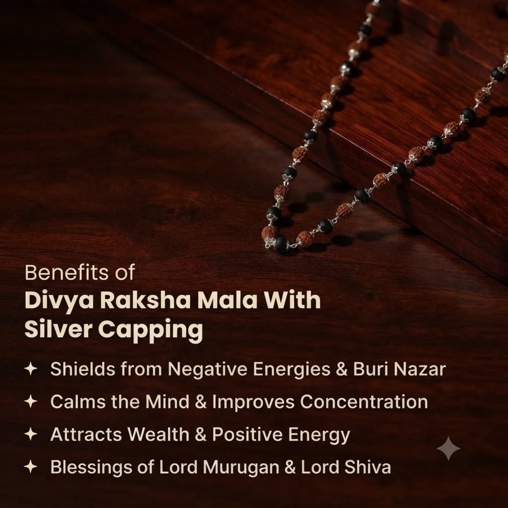 Divine Raksha Rudraksha & Karungali Silver Plated Mala