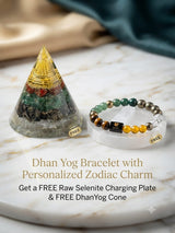 Dhan Yog Bracelet with Personalized Zodiac Charm 🎁 Get a FREE Raw Selenite Charging Plate & FREE DhanYog Self-Charging Cone (Worth ₹999) with Every Bracelet.