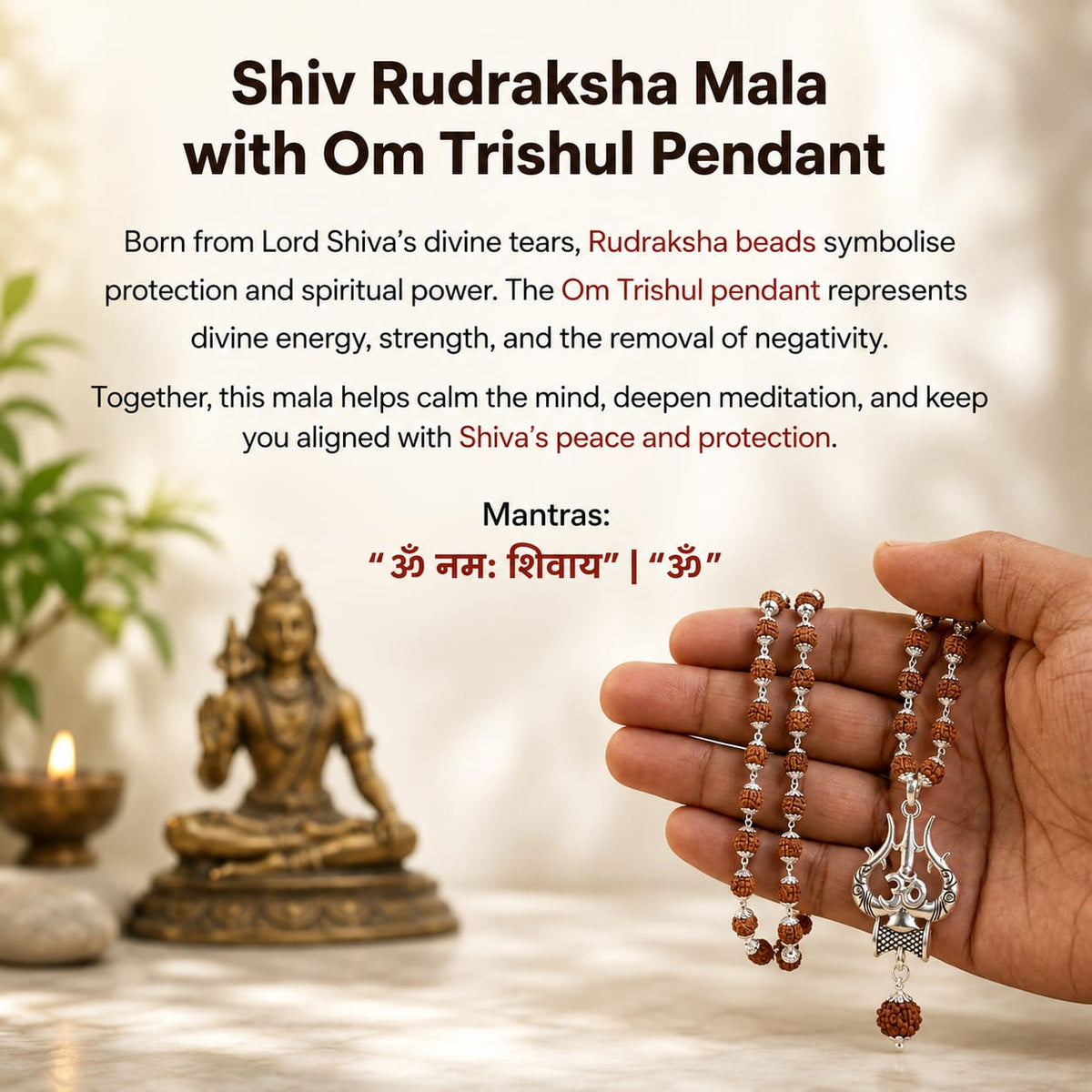 Shiv Rudraksha Mala with Om Shiva Trishul Pendant