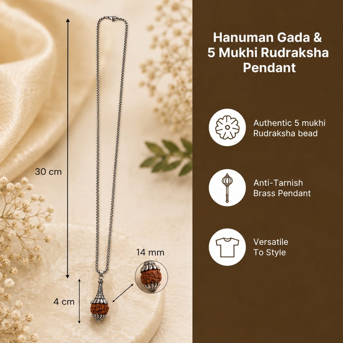 Rudraksha Hanuman Gada Pendant