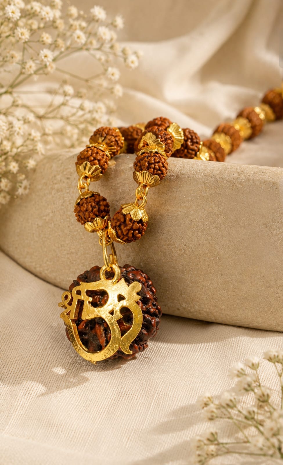 Gold Plated Shree Om Rudraksha Mala