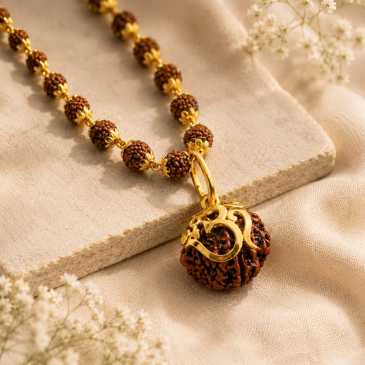 Gold Plated Shree Om Rudraksha Mala