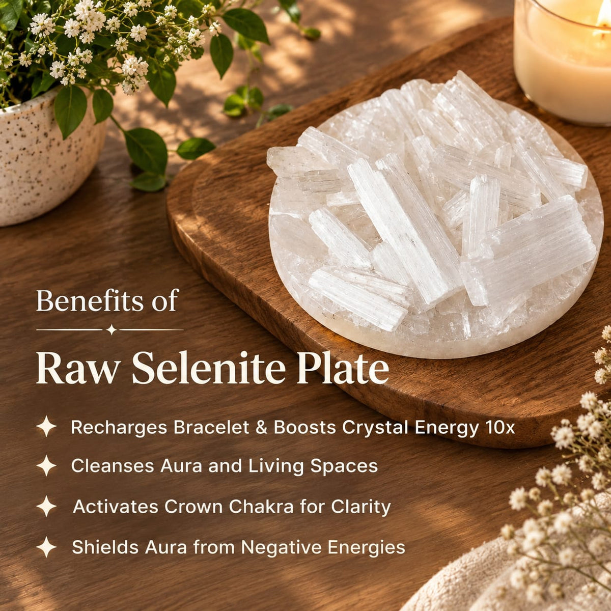 Aquarius Zodiac Metal Bracelet with Free Raw Selenite Plate