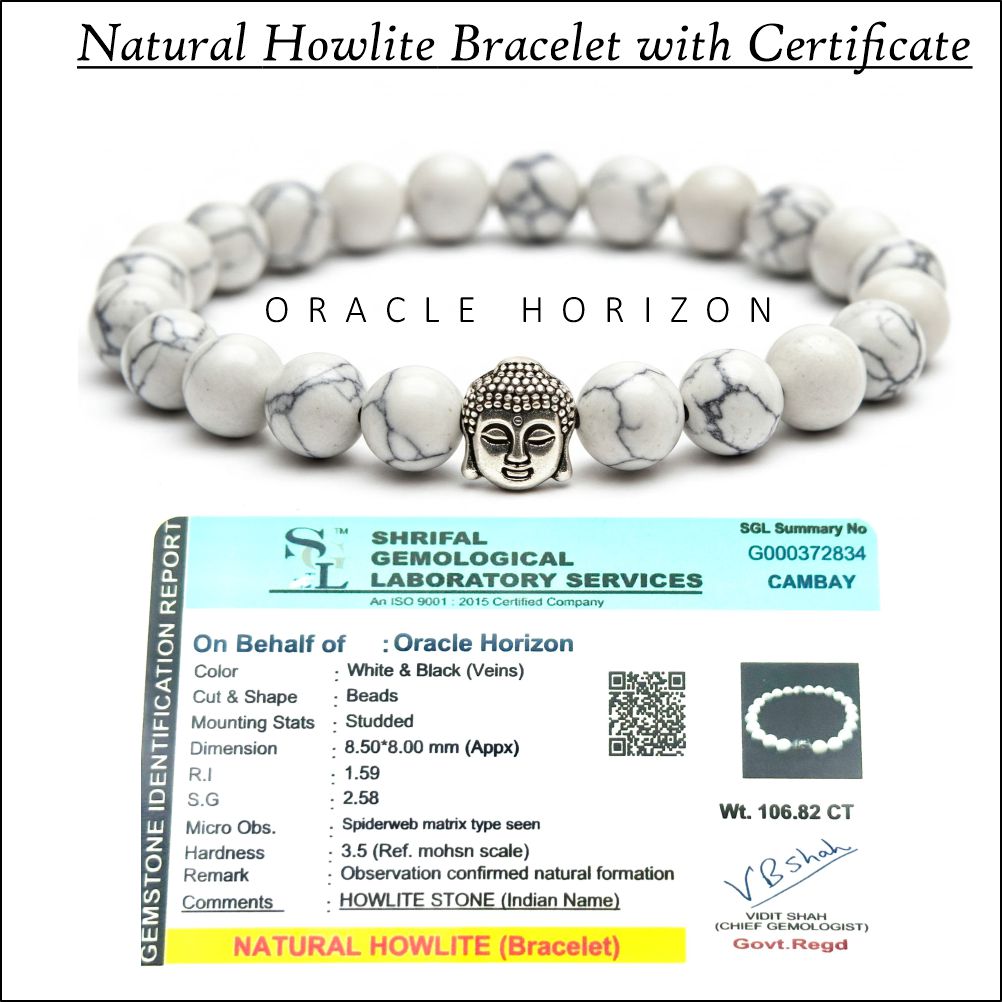 Howlite  Crystal Bracelet | Lab Certified | For reducing anxiety and stress - Unisex, 8 mm beads Bracelet