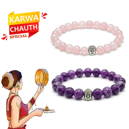 Karwa Chauth Eternal Bond Hamper – With Rose Quartz & Amethyst Bracelets