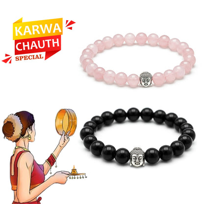 Karwa Chauth Soul Connection Hamper – Rose Quartz & Black Obsidian Bracelets