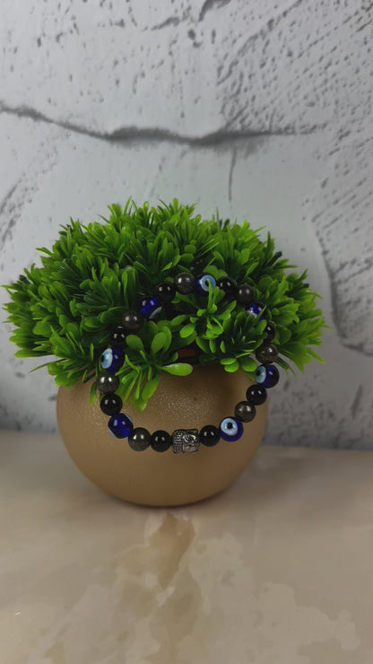 Wealth Shield  Crystal Bracelet | Lab Certified | Pyrite and Obsidian | For Financial Gains, Protection and Abundance - Unisex, 8 mm beads Bracelet