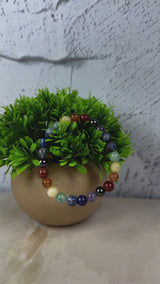 Natural 7 Chakra Bracelet 8 mm Red Jasper, Carnelian, Yellow Aventurine, Green Aventurine, Turquoise, Sodalite, Amethyst, and Hematite Round Beads Bracelet For Unisex Adult