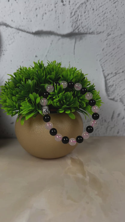 Love and Protection  Crystal Bracelet | Rose Quartz and Obsidian | Lab Certified | Promotes love and protection - Unisex, 8 mm beads Bracelet