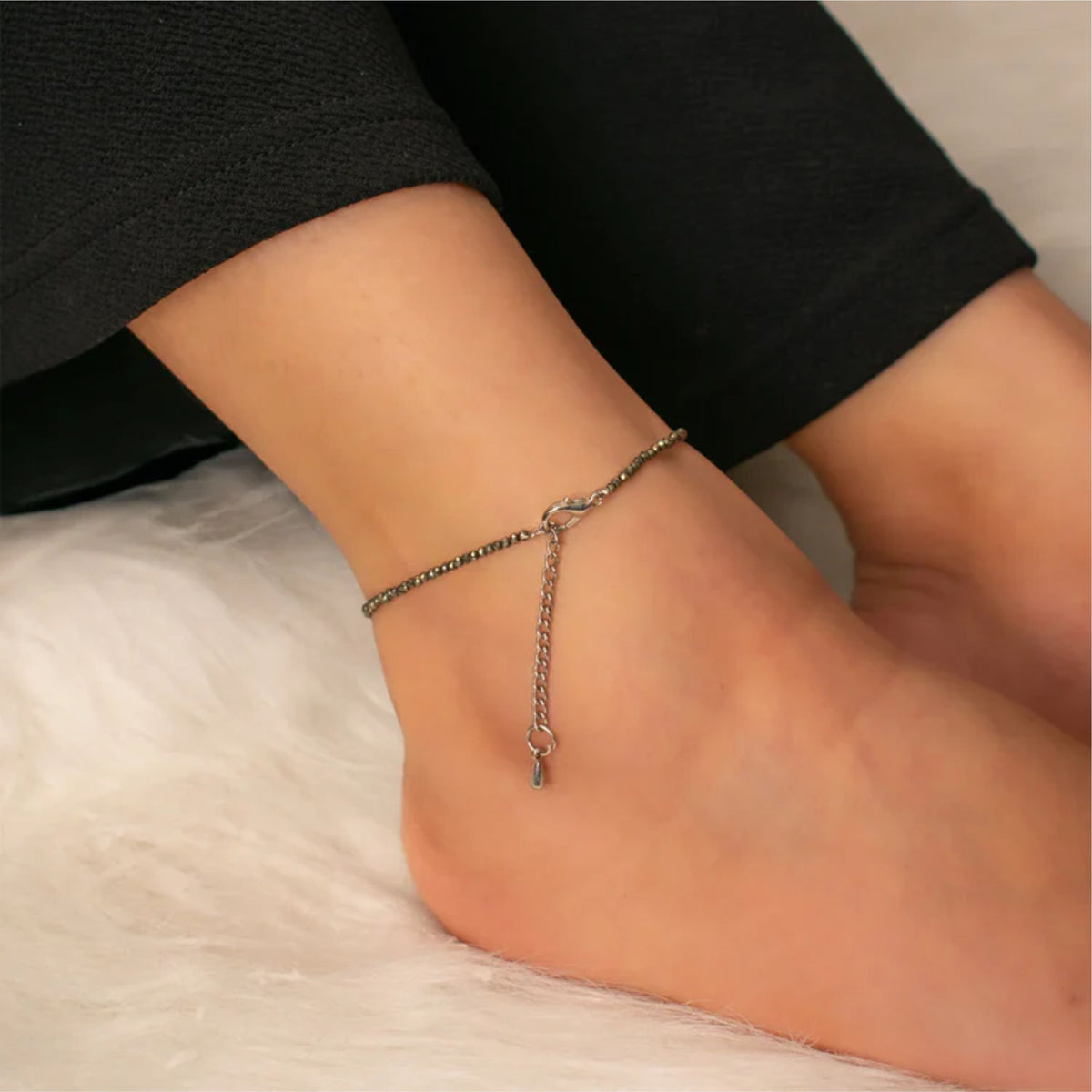 Oracle Horizon – Raw Pyrite Abundance Combo ✨ Pyrite Anklet + Raw Pyrite Stone | FREE Selenite Cleansing Tray