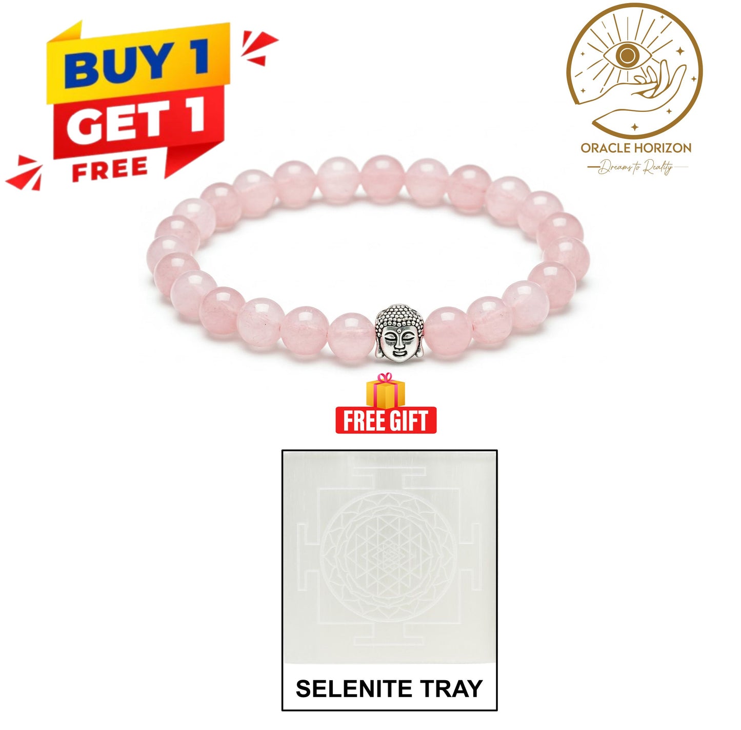 Love & Light Duo – Rose Quartz Bracelet + Free Selenite Charging Tray