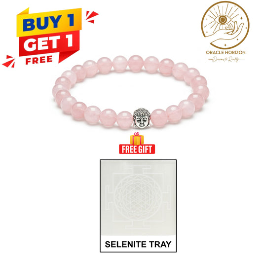 Love & Light Duo – Rose Quartz Bracelet + Free Selenite Charging Tray